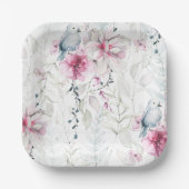 ピンクエレガントグレイフローラホワイトドーブ結婚ズ ペーパープレート (正面)
