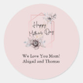 ピンクエレガントグレイフローラ母の日をパーソナライズ ラウンドシール (正面)