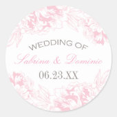 ピンクエレガントグレイフローラ牡丹結婚モノグラム ラウンドシール (正面)