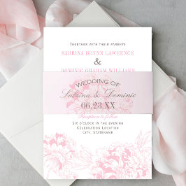 ピンクエレガントグレイフローラ牡丹結婚モノグラム 招待状ベリーバンド