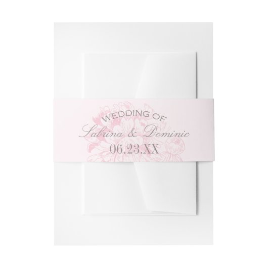 ピンクエレガントグレイフローラ牡丹結婚モノグラム 招待状ベリーバンド (正面例)