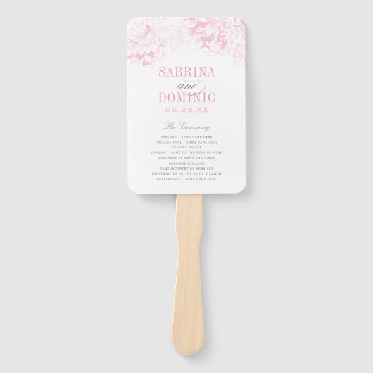 ピンクエレガントグレイフローラ牡丹結婚式 プログラム ハンドファン (正面)