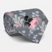 ピンクエレガントグレイヴィンテージフローラルパターン ネクタイ (ロール)