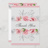 ピンクエレガントグレーフローラス結婚クリプト サンキューカード (正面/裏面)
