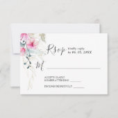 ピンクエレガントグレーフローラ水結婚色 出欠カード (正面)