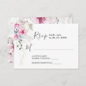 ピンクエレガントグレーフローラ水結婚色 出欠カード (正面/裏面)