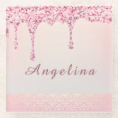 ピンクエレガントグームグリッタードリップコースター ガラスコースター (正面)