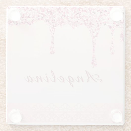 ピンクエレガントグームグリッタードリップコースター ガラスコースター (裏面)