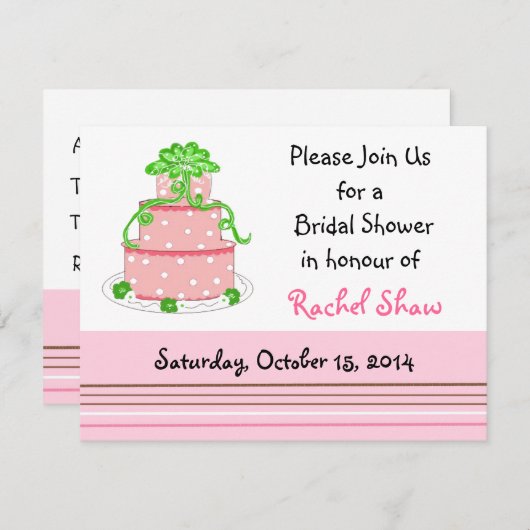 ピンクエレガントケーキのブライダルシャワー招待 招待状 (正面/裏面)