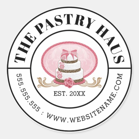 ピンクエレガントケーキ曲線文字 ラウンドシール (正面)
