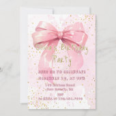 ピンクエレガントコケッガーリート弓誕生日 招待状 (正面)