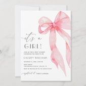 ピンクエレガントコケットが女の子の赤ちゃんシャワーをボウ 招待状 (正面)