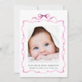 ピンクエレガントコケットボウフォトガール誕生 案内状 (正面)