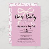 ピンクエレガントコケット弓ベビーシャワー 招待状 (正面/裏面)