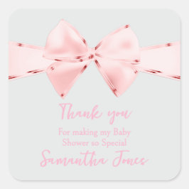 ピンクエレガントコケット弓女の子ベビーシャワー スクエアシール