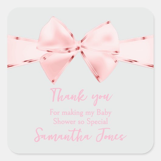 ピンクエレガントコケット弓女の子ベビーシャワー スクエアシール (正面)
