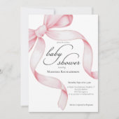 ピンクエレガントコケット弓女の子ベビーシャワー 招待状 (正面)