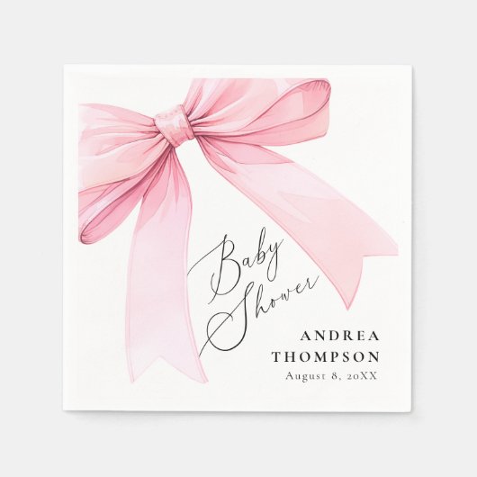 ピンクエレガントコケット弓赤ちゃんシャワーガール スタンダードカクテルナプキン (正面)