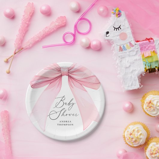 ピンクエレガントコケット弓赤ちゃんシャワーガール ペーパープレート (パーティー)