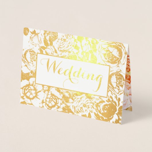 ピンクエレガントコーラルゴールドフォイルバラウェディングイベント 箔カード (正面)