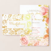 ピンクエレガントコーラルゴールドフォイルバラ結婚ズ 箔カード (ディスプレー)