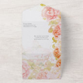 ピンクエレガントコーラルシークレットバラ庭園の結婚式 オールインワン招待状 (外側)