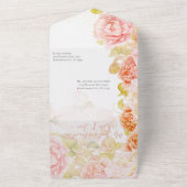 ピンクエレガントコーラルシークレットバラ庭園の結婚式 オールインワン招待状 (外側)