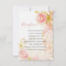 ピンクエレガントコーラルシークレットバラ庭園の結婚式 招待状