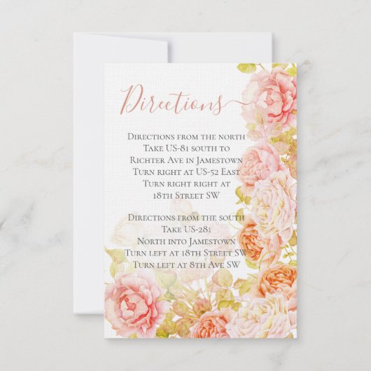 ピンクエレガントコーラルシークレットバラ庭園の結婚式Inv 招待状 (裏面)