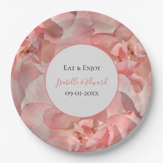 ピンクエレガントコーラルバライメージズ結婚ーズ ペーパープレート (正面)