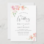 ピンクエレガントコーラルフローラウォーター結婚カラー 招待状 (正面)