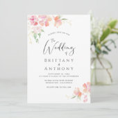 ピンクエレガントコーラルフローラウォーター結婚カラー 招待状 (スタンド正面)