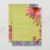 ピンクエレガントコーンフラワーペイズリー結婚式招待状 インビテーションポストカード (正面/裏面)