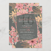 ピンクエレガントゴールデンセージの花離れの甘い16 招待状 (正面/裏面)