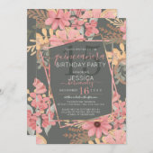 ピンクエレガントゴールデンセージ花葉キンセアニラ 招待状 (正面/裏面)