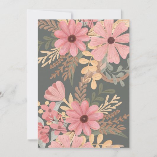 ピンクエレガントゴールデンセージ花離れ誕生日 招待状 (裏面)