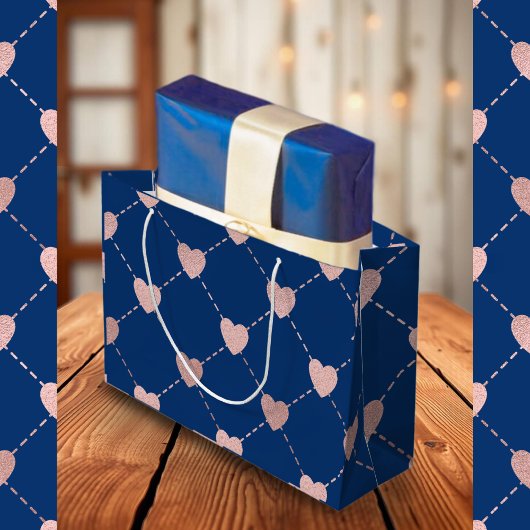 ピンクエレガントゴールデンハートパターンシック ラージペーパーバッグ