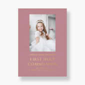 ピンクエレガントゴールド箔フォトガールファースト聖餐式 箔招待状