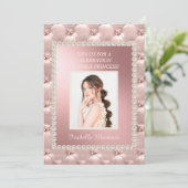 ピンクエレガントサテンキンセニェラ写真真珠 招待状 (スタンド正面)