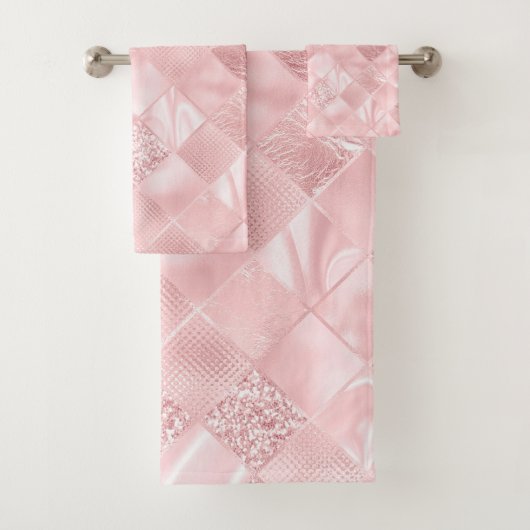 ピンクエレガントサテングリッターパターンデザイングラム バスタオルセット (インサイチュ)