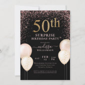 ピンクエレガントサプライズ50誕生日I 招待状 (正面)