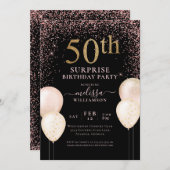 ピンクエレガントサプライズ50誕生日I 招待状 (正面/裏面)