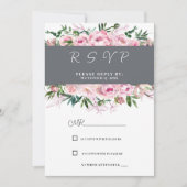 ピンクエレガントサンゴ牡丹フローラ夏フローラRSVP 招待状 (正面)