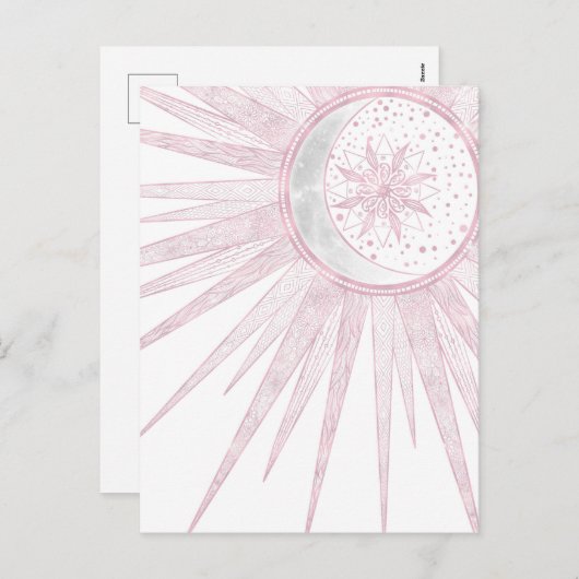 ピンクエレガントサンムーンドードルマンダラホワイトデザイン シーズンポストカード (正面/裏面)