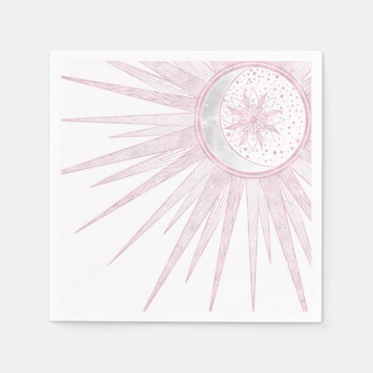 ピンクエレガントサンムーンドードルマンダラホワイトデザイン スタンダードカクテルナプキン (正面)