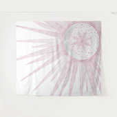 ピンクエレガントサンムーンドードルマンダラホワイトデザイン タペストリー (正面(横))