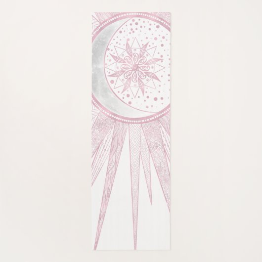 ピンクエレガントサンムーンドードルマンダラホワイトデザイン ヨガマット (裏面)