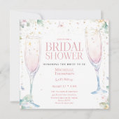 ピンクエレガントシャンパンガラスフローラブライダルシャワー 招待状 (正面)