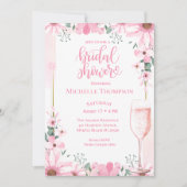 ピンクエレガントシャンパンフローラブライダルシャワー 招待状 (正面)