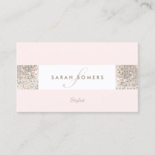 ピンクエレガントシルバフェイクーシークインモノグラム美しい部 名刺 (正面)